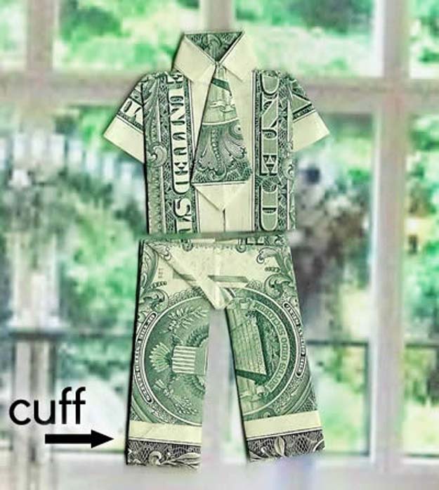DIY Money Origami - Money Origami Trousers Instructions - Step by Step Tutorials for Star, Flower, Heart, Buttlerfly, Animals. Tree, Letters, Bow and Boxes - Cute DIY Gift Ideas for Birthday and Christmas Cards - DIY Projects and Crafts for Teens #teencrafts #origami #moneyorigami