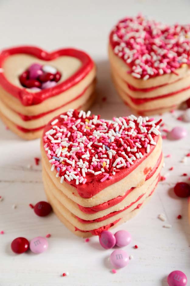 Best Valentines Cookies - Valentine Surprise Sugar Cookie Stacks - Easy Cookie Recipes and Recipe Ideas for Valentines Day - Cute DIY Decorated Cookies for Kids, Homemade Box Cookies and Bouquet Ideas - Sugar Cookie Icing Tutorials With Step by Step Instructions - Quick, Cheap Valentine Gift Ideas for Him and Her 