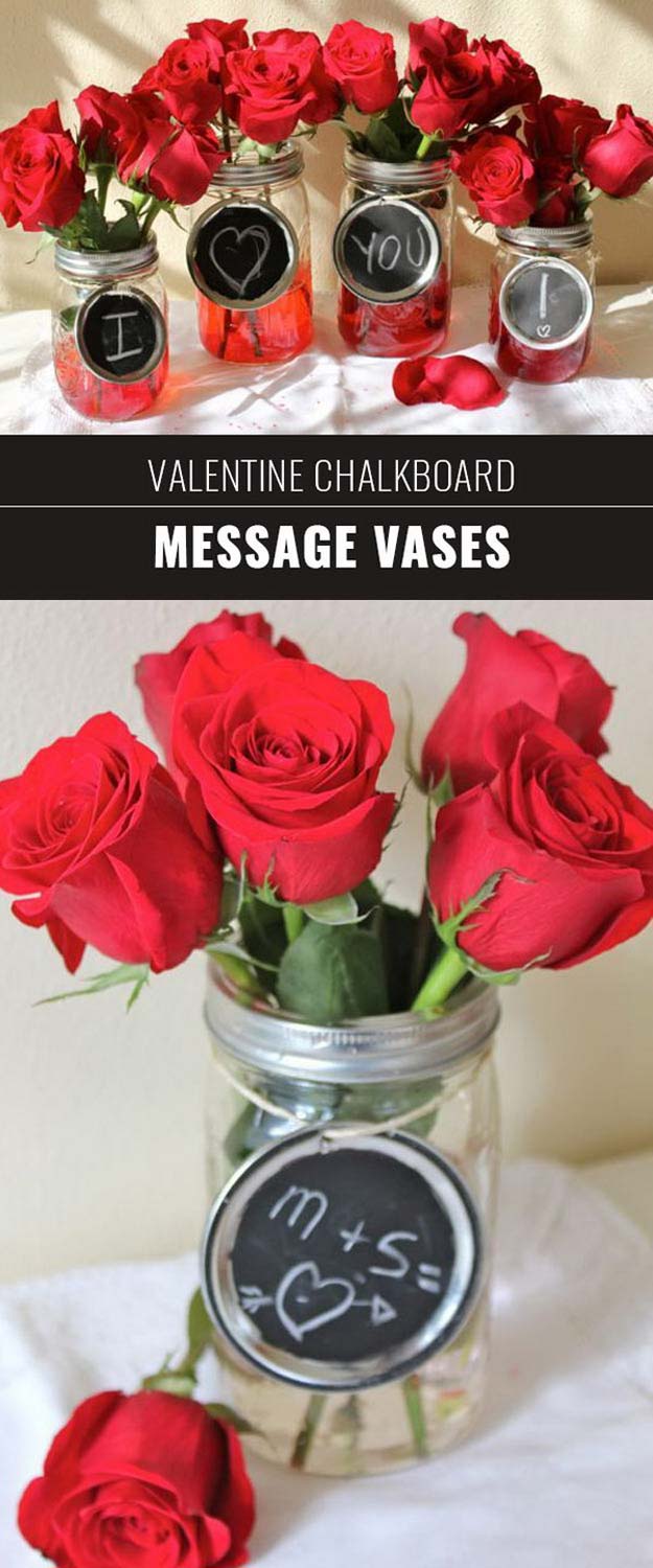 Best Mason Jar Valentine Crafts - Mason Jar Valentine Chalkboard Vases - Cute Mason Jar Valentines Day Gifts and Crafts | Easy DIY Ideas for Valentines Day for Homemade Gift Giving and Room Decor | Creative Home Decor and Craft Projects for Teens, Teenagers, Kids and Adults 