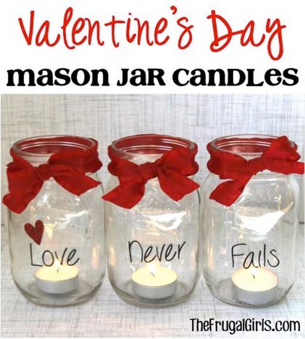 Best Mason Jar Valentine Crafts - Valentine’s Day Mason Jar Candles - Cute Mason Jar Valentines Day Gifts and Crafts | Easy DIY Ideas for Valentines Day for Homemade Gift Giving and Room Decor | Creative Home Decor and Craft Projects for Teens, Teenagers, Kids and Adults 