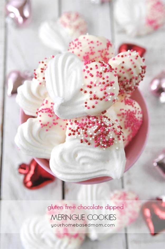 Best Valentines Cookies - Chocolate Dipped Meringue Cooklies - Easy Cookie Recipes and Recipe Ideas for Valentines Day - Cute DIY Decorated Cookies for Kids, Homemade Box Cookies and Bouquet Ideas - Sugar Cookie Icing Tutorials With Step by Step Instructions - Quick, Cheap Valentine Gift Ideas for Him and Her 