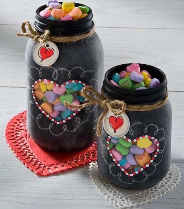 Best Mason Jar Valentine Crafts - Valentine Chalkboard Mason Jars - Cute Mason Jar Valentines Day Gifts and Crafts | Easy DIY Ideas for Valentines Day for Homemade Gift Giving and Room Decor | Creative Home Decor and Craft Projects for Teens, Teenagers, Kids and Adults 