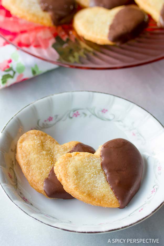 Best Valentines Cookies - Chocolate Dipped Salty Shortbread - Easy Cookie Recipes and Recipe Ideas for Valentines Day - Cute DIY Decorated Cookies for Kids, Homemade Box Cookies and Bouquet Ideas - Sugar Cookie Icing Tutorials With Step by Step Instructions - Quick, Cheap Valentine Gift Ideas for Him and Her 