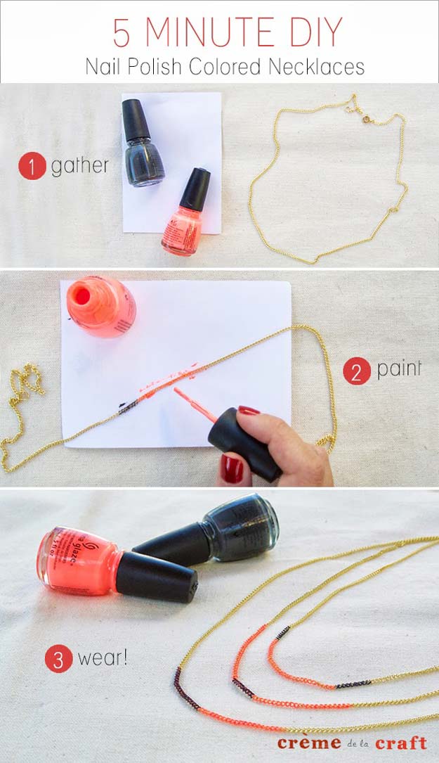 DIY Crafts Using Nail Polish - 5 Mintue DIY | Nail Polish Colored Necklaces - Fun, Cool, Easy and Cheap Craft Ideas for Girls, Teens, Tweens and Adults | Wire Flowers, Glue Gun Craft Projects and Jewelry Made From nailpolish - Water Marble Tutorials and How To With Step by Step Instructions 