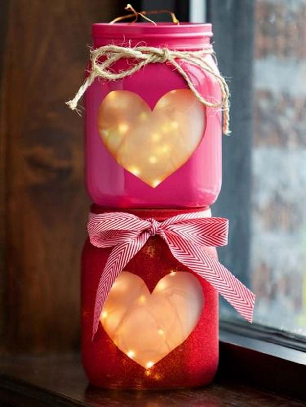 Best Mason Jar Valentine Crafts - Mason Jar Heart Lanterns With Copper Wire Lights - Cute Mason Jar Valentines Day Gifts and Crafts | Easy DIY Ideas for Valentines Day for Homemade Gift Giving and Room Decor | Creative Home Decor and Craft Projects for Teens, Teenagers, Kids and Adults 