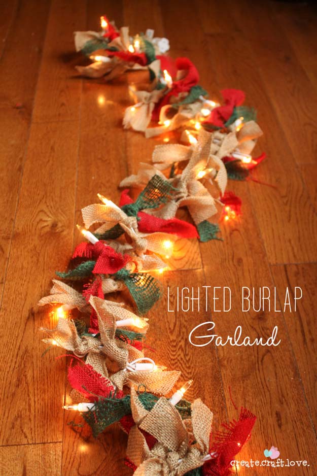 Cool Ways To Use Christmas Lights - Colorful Burlap Garland - Best Easy DIY Ideas for String Lights for Room Decoration, Home Decor and Creative DIY Bedroom Lighting - Creative Christmas Light Tutorials with Step by Step Instructions - Creative Crafts and DIY Projects for Teens, Teenagers and Adults #diyideas #stringlights #diydecor #teencrafts