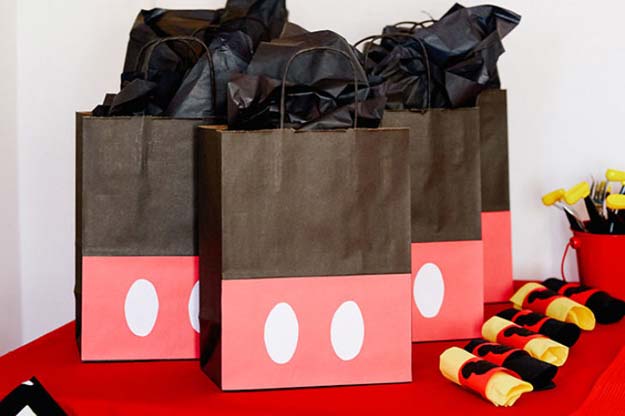 Cool Things to Make With Leftover Wrapping Paper - Mickey Gift Bags- Easy Crafts, Fun DIY Projects, Gifts and DIY Home Decor Ideas - Don't Trash The Christmas Wrapping Paper and Learn How To Make These Awesome Ideas Instead - Creative Craft Ideas for Teens, Tweens, Teenagers, Boys and Girls 