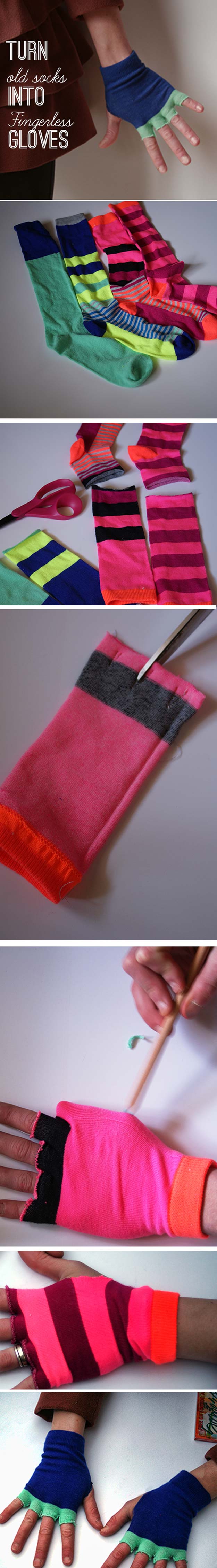 Cool Crafts Made With Old Socks - Old Socks to Fingerless Gloves - Fun DIY Projects and Gifts You Can Make With A Sock - Easy DIY Ideas for Teens, Teenagers, Kids and Adults - Step by Step Tutorials and Instructions for Making Room Decor, Animals, Cat, Rabbit, Owl, Puppets, Snowman, Gloves 
