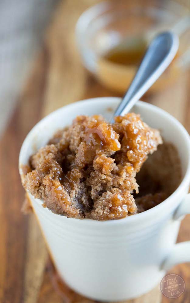 Easy Mug Cake Recipes - Salted Caramel Apple Spice Mug Cake - Best Microwave Cakes and Ideas for Baking Ckae in The Microwave - Chocolate, Vanilla, Healthy, Snickerdoodle, Peanut Butter, Bownie and Nutella - Step by Step Tutorials and Instructions - Besy DIY Projects and Recipes for Teens and Teenagers - 