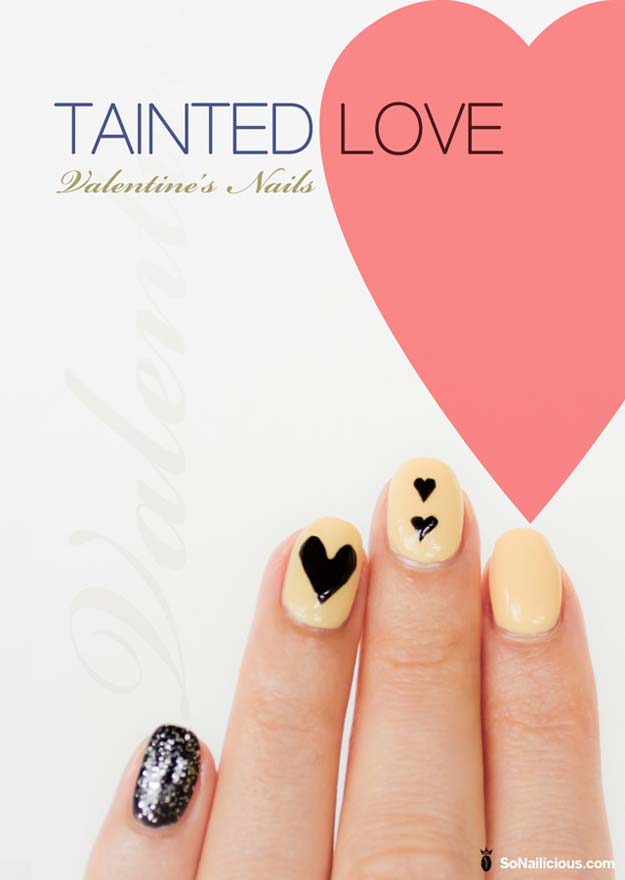 Valentine Nail Art Ideas - ‘Tainted Love’ Valentine’s Day Nails - Cute and Cool Looks For Valentines Day Nails - Hearts, Gradients, Red, Black and Pink Designs - Easy Ideas for DIY Manicures with Step by Step Tutorials - Fun Ideas for Teens, Teenagers and Women