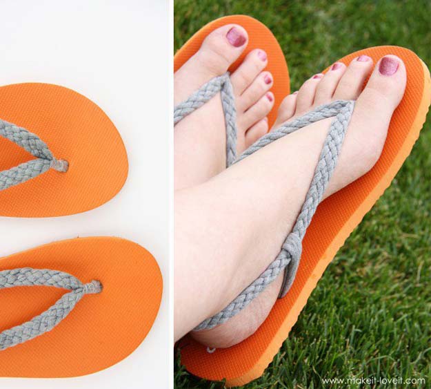 DIY Sandals and Flip Flops - Flip-Flop Refashion: Braided Straps - Creative, Cool and Easy Ways to Make or Update Your Shoes - Decorate Flip Flops with Cheap Dollar Store Crafts and Ideas - Beaded, Leather, Strappy and Painted Sandal Projects - Fun DIY Projects and Crafts for Teens and Teenagers 