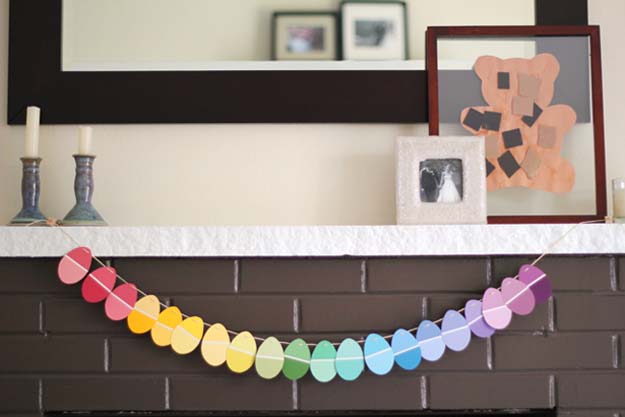 DIY Projects Made With Paint Chips - DIY Paint Chip Easter Garland - Best Creative Crafts, Easy DYI Projects You Can Make With Paint Chips - Cool and Crafty How To and Project Tutorials - Crafty DIY Home Decor Ideas That Make Awesome DIY Gifts and Christmas Presents for Friends and Family 