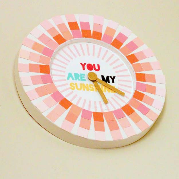 DIY Projects Made With Paint Chips - Paint Chip Clock - Best Creative Crafts, Easy DYI Projects You Can Make With Paint Chips - Cool and Crafty How To and Project Tutorials - Crafty DIY Home Decor Ideas That Make Awesome DIY Gifts and Christmas Presents for Friends and Family 