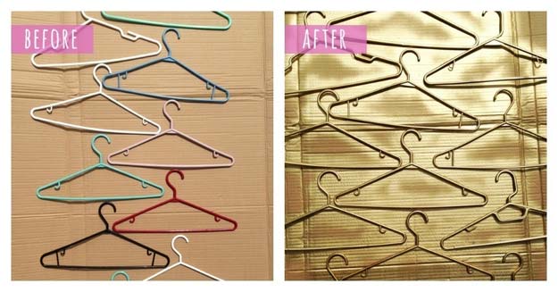 Gold DIY Projects and Crafts - Gold Plastic Hangers - Easy Room Decor, Wall Art and Accesories in Gold - Spray Paint, Painted Ideas, Creative and Cheap Home Decor - Projects and Crafts for Teens, Apartments, Adults and Teenagers 