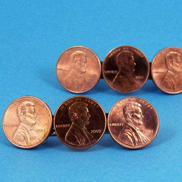 Cool DIYs Made With Pennies and Coins - Make Coin Barrettes - Penny Walls, Floors, DIY Penny Table. Art With Pennies, Walls and Furniture Make With Money and Coins. Cool, Creative Tutorials, Home Decor and DIY Projects Made With Old Pennies - Cool DIY Projects and Crafts for Teens 