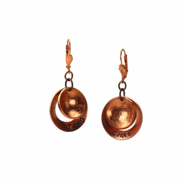 Cool DIYs Made With Pennies and Coins - My Two Cents Stamped Earrings - Penny Walls, Floors, DIY Penny Table. Art With Pennies, Walls and Furniture Make With Money and Coins. Cool, Creative Tutorials, Home Decor and DIY Projects Made With Old Pennies - Cool DIY Projects and Crafts for Teens 