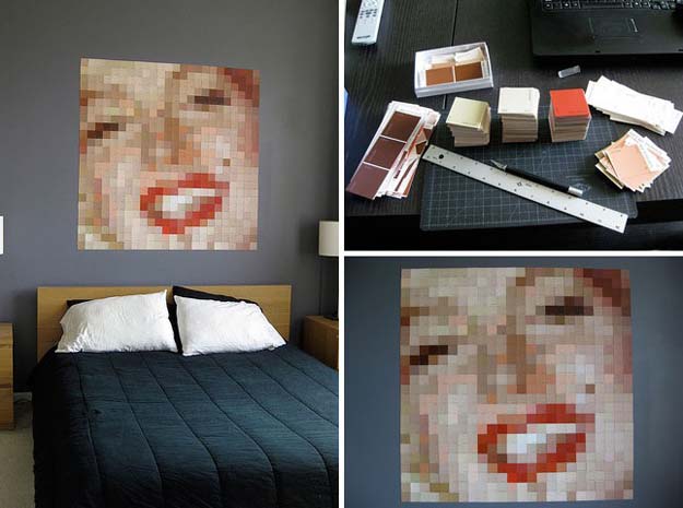 DIY Projects Made With Paint Chips - Pixelated Artwork Made from Paint Chips - Best Creative Crafts, Easy DYI Projects You Can Make With Paint Chips - Cool and Crafty How To and Project Tutorials - Crafty DIY Home Decor Ideas That Make Awesome DIY Gifts and Christmas Presents for Friends and Family 