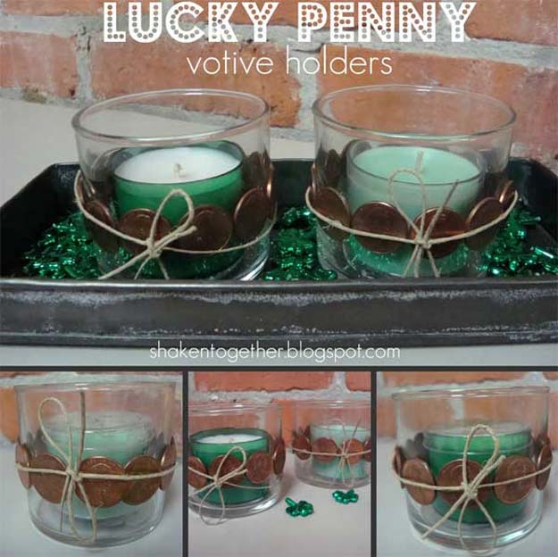 Cool DIYs Made With Pennies and Coins - Lucky Penny Votive Holders - Penny Walls, Floors, DIY Penny Table. Art With Pennies, Walls and Furniture Make With Money and Coins. Cool, Creative Tutorials, Home Decor and DIY Projects Made With Old Pennies - Cool DIY Projects and Crafts for Teens 