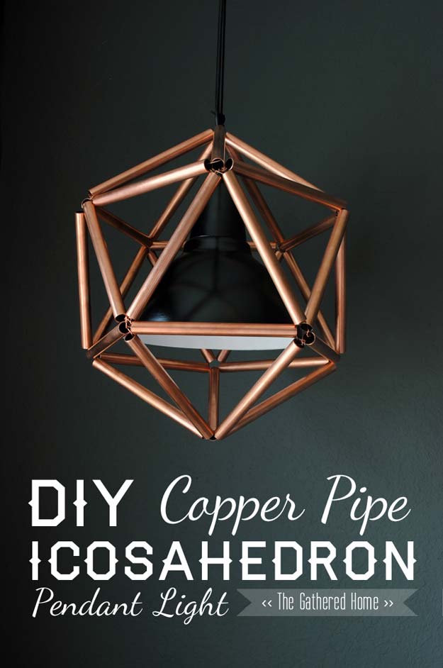 DIY Room Decor Ideas for Boys - - DIY Copper Pipe Icosahedron Light Fixture - Teen Bedroom Decor Idea for Boy - Wall Art, Lighting, Lamps, Shelves, Bedding, Curtains and Rugs for Boy Rooms - Easy Step by Step Tutorials and Projects for Decorating Teens and Tweens Rooms 