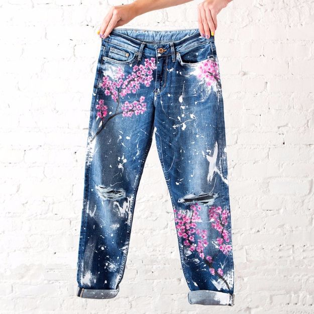Cool Summer Fashions for Teens - Cherry Blossom Boyfriend Jeans - Easy Sewing Projects and No Sew Crafts for Fun Fashion for Teenagers - DIY Clothes, Shoes and Accessories for Summertime Looks - Cheap and Creative Ways to Dress on A Budget 