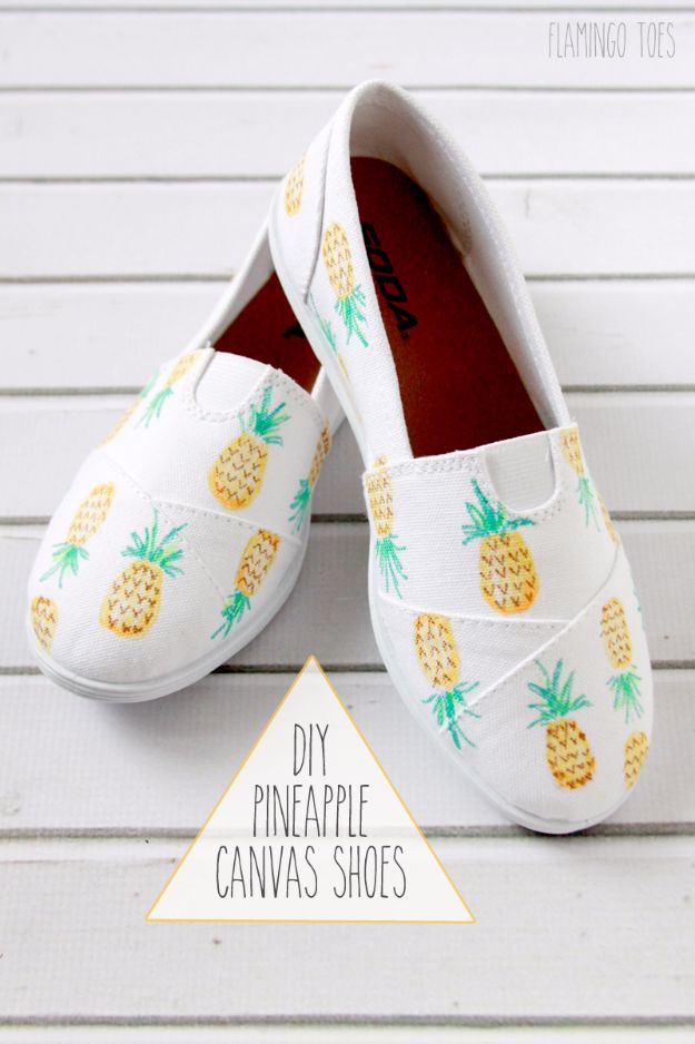 Cool Summer Fashions for Teens - DIY Pineapple Canvas Shoes - Easy Sewing Projects and No Sew Crafts for Fun Fashion for Teenagers - DIY Clothes, Shoes and Accessories for Summertime Looks - Cheap and Creative Ways to Dress on A Budget 