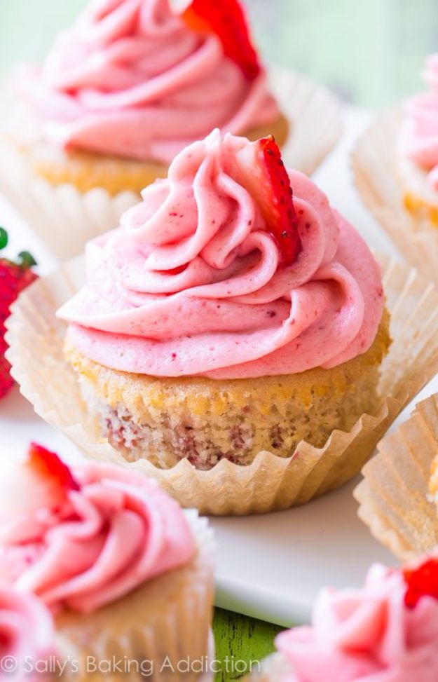 Easy Desserts for Teens to Make at Home - Strawberry Cupcakes with Creamy Strawberry Buttercream - Cool Dessert Recipes That Are Simple and Quick Enough For Teens, Teenagers and Older Kids - Best Dorm Snacks and Ideas - Microwave, No Bake, 3 Ingredient, Chocolate, Mug Cakes and More #desserts #teenrecipes #recipes #dessertrecipes #easyrecipes