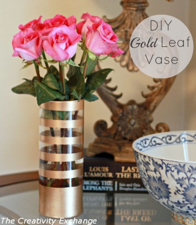 Cheap Crafts for Teens - DIY Gold Leaf Vase - Inexpensive DIY Projects for Teenagers and Tweens - Cute Room Decor, School Supplies, Accessories and Clothing You Can Make On A Budget - Fun Dollar Store Crafts - Cool DIY Gift Ideas for Christmas, Birthdays, BFF gifts and more - Step by Step Tutorials and Instructions #cheapcrafts #dollarstorecrafts #teencrafts #dollartreecrafts