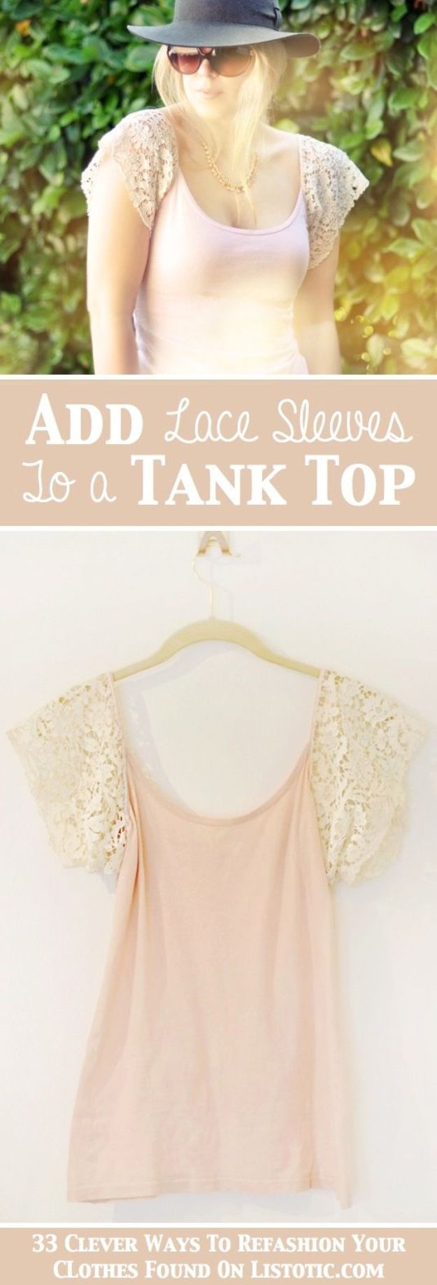 T-Shirt Makeovers - Easy DIY Lace Sleeve Tank Top - Fun Upcycle Ideas for Tees - How To Make Simple Awesome Summer Style Projects - Cute Sleeve and Neckline Ideas - Cheap and Easy Ways To Upcycle Tshirts for Fun Clothes and Fashion - Quick Projects for Teens and Teenagers on A Budget #teenfashion #tshirtideas #teencrafts