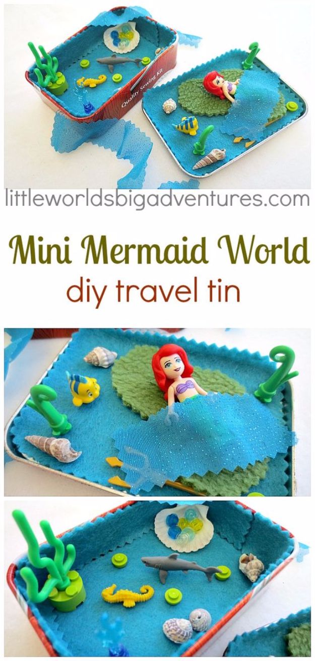 DIY Mermaid Crafts - Mini Mermaid Travel Tin - How To Make Room Decorations, Art Projects, Jewelry, and Makeup For Kids, Teens and Teenagers - Mermaid Costume Tutorials - Fun Clothes, Pillow Projects, Mermaid Tail Tutorial