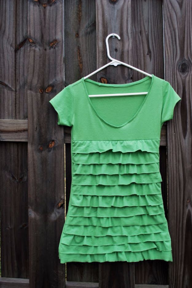 T-Shirt Makeovers - Ruffly T-shirt - Fun Upcycle Ideas for Tees - How To Make Simple Awesome Summer Style Projects - Cute Sleeve and Neckline Ideas - Cheap and Easy Ways To Upcycle Tshirts for Fun Clothes and Fashion - Quick Projects for Teens and Teenagers on A Budget #teenfashion #tshirtideas #teencrafts