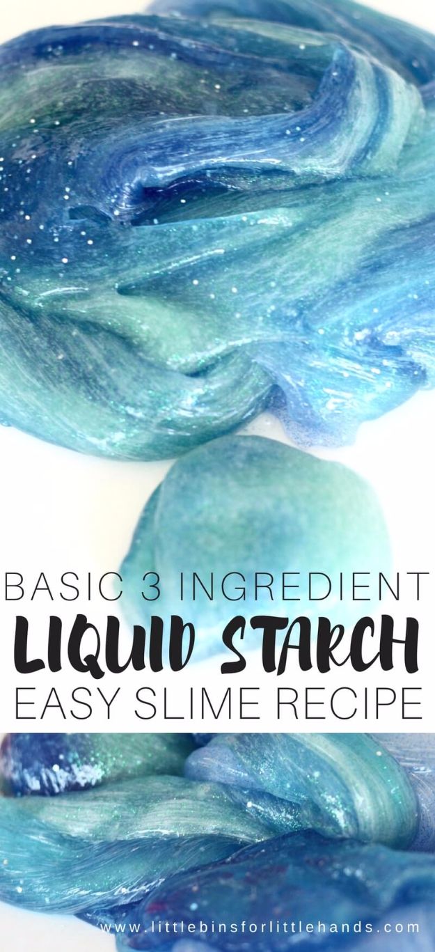 Borax Free Slime Recipes - 3-Ingredient Liquid Starch Slime - Safe Slimes To Make Without Glue - How To Make Fluffy Slime With Shaving Cream - Easy 3 Ingredients Glitter Slime, Clear, Galaxy, Best DIY Slime Tutorials With Step by Step Instructions #slimerecipes #slime #kidscrafts #teencrafts