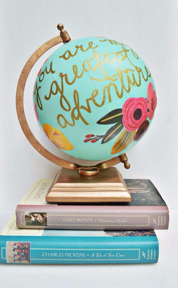 Mod Podge Crafts - Floral Quote Globe - DIY Modge Podge Ideas On Wood, Glass, Canvases, Fabric, Paper and Mason Jars - How To Make Pictures, Home Decor, Easy Craft Ideas and DIY Wall Art for Beginners - Cute, Cheap Crafty Homemade Gifts for Christmas and Birthday Presents 