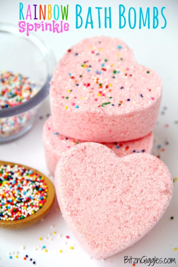 Cheap DIY Valentine's Day Gift Ideas - Rainbow Sprinkle Bath Bombs - Make These Easy and Inexpensive Crafts and Valentine Projects - Cute Dollar Store Ideas, Tutorials for Making Jars, Gift Boxes, Pink Red and Heart Shaped Decor - Creative Ways To Say I Love You to Your BFF, Boyfriend, Girlfriend, Husband, Wife and Kids #diyideas #valentines #cheapgifts #valentinesgifts #valentinesday
