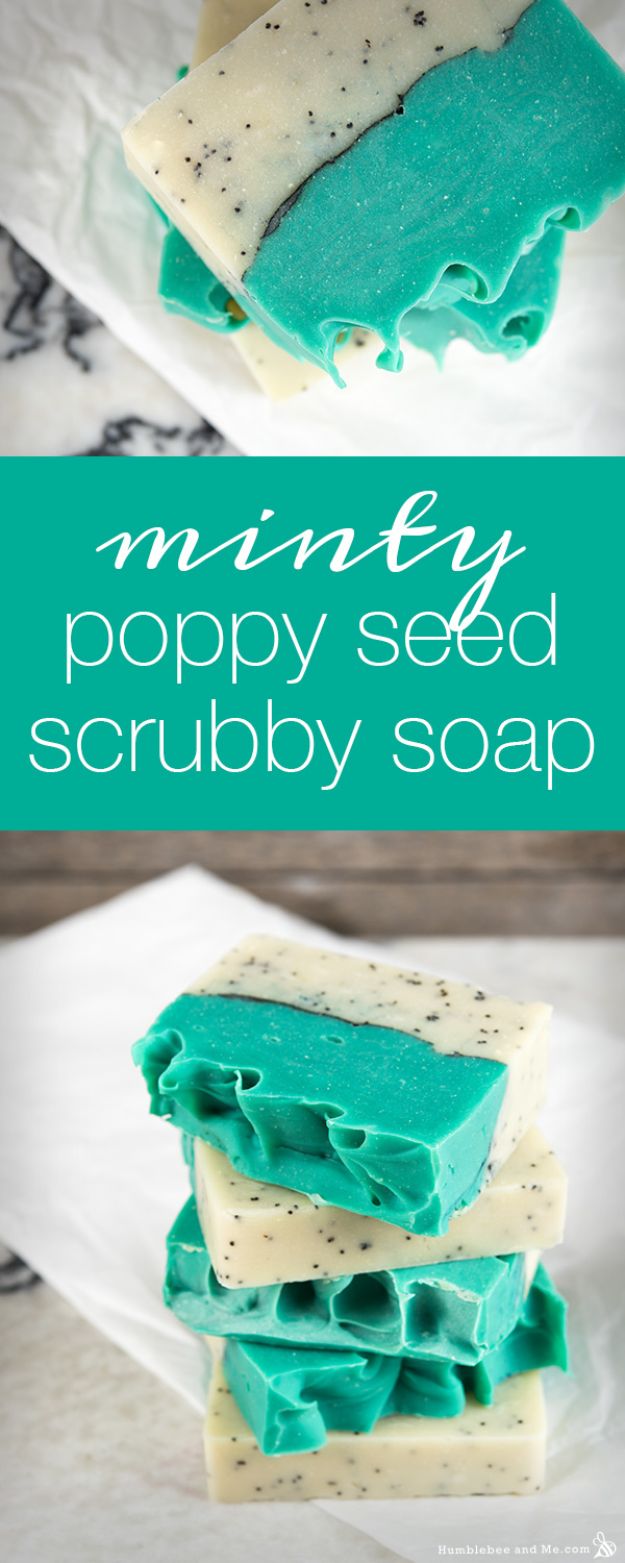 Soap Recipes DIY - Minty Poppy Seed Scrubby Soap - DIY Soap Recipe Ideas - Best Soap Tutorials for Soap Making Without Lye - Easy Cold Process Melt and Pour Tips for Beginners - Crockpot, Essential Oils, Homemade Natural Soaps and Products - Creative Crafts and DIY for Teens, Kids and Adults #soaprecipes #diygifts #soapmaking