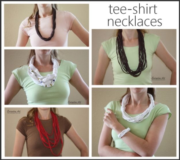 DIY Ideas With Old T-shirts - T-Shirt Necklace - Tshirt Makeovers and Transformation Ideas for Tee Shirts - DIY Clothes to Make On A Budgert - Creative and Easy Fashion Ideas for Teen Girls, Teenagers, Adults - Cut and Refashion Your Shirts With These Step by Step Tutorials #teencrafts #tshirtideas #diyclothes #fashion #crafts