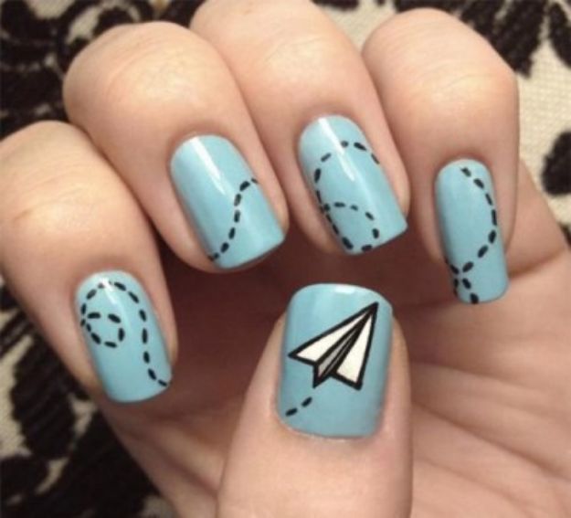 DIY Nail Art Ideas - Airplane Nail Art - Easy Step by Step Design Idea for Nails - How to Make Manicures at Home Simple - Paint and Polish Tips #nailart #naildesigns #nailart #diynails #diybeauty #naildesigns #teencrafts