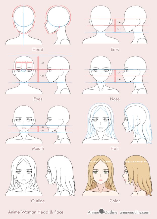 how to draw a face from the side step by step