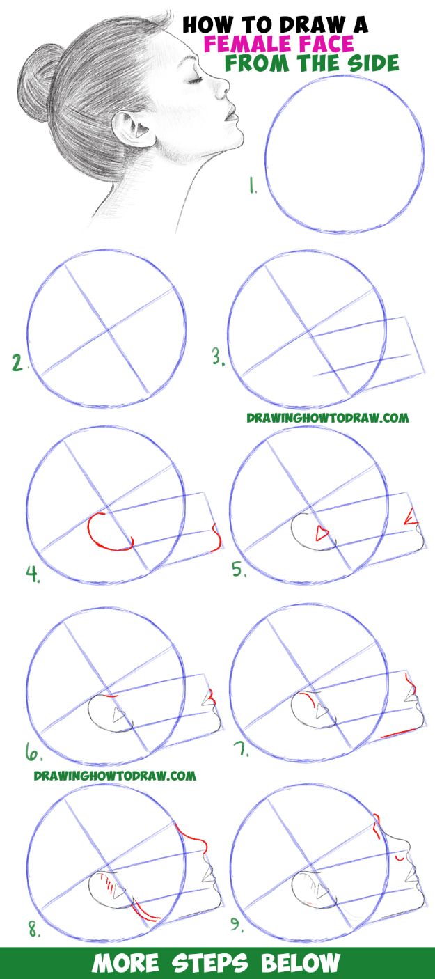 How to Draw Faces - Draw Female Face From The Side - Easy Drawing Tutorials and Ideas for Beginners - Learn How to Draw a Face With Free Lessons - Eyes, Lips, Mouth, Caricatures - Easy Drawing Tutorials and Ideas for Beginners - Learn How to Draw a Face With Free Lessons - Eyes, Lips, Mouth, Caricatures