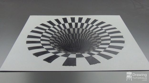 あなたが退屈しているときに描画する簡単なもの-3D穴錯視を描く-楽しいアートのた