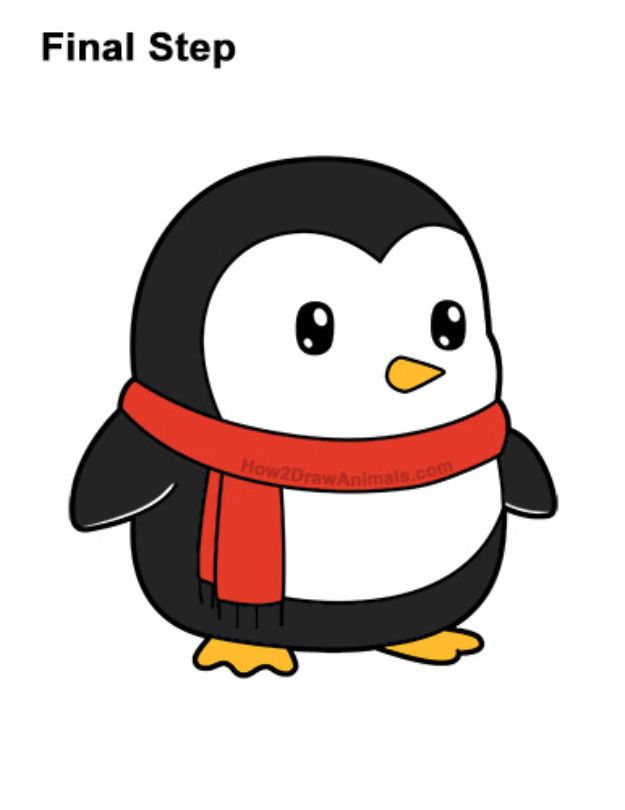 Easy Things to Draw When You Are Bored - Draw A Cartoon Penguin - Quick and Cool Drawing Lessons for Fun Art - How to Draw Basic Things, Cartoons, Animals, Flowers, People