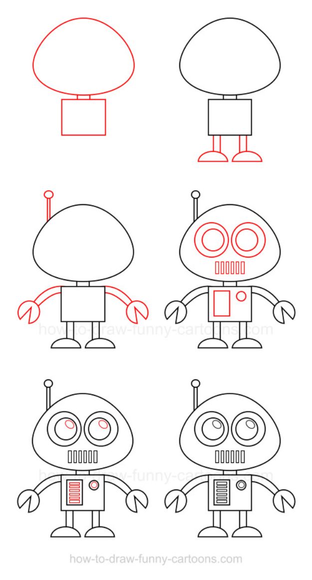 Easy Things to Draw When You Are Bored - Quick and Cool Drawing Lessons for Fun Art - How to Draw Basic Things, Cartoons, Animals, Flowers, People, An Eye Eyes- How to Draw A Robot- How to Draw A Cartoon Robot- How to Draw Robots