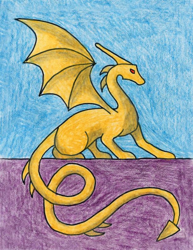 Des Choses Faciles à Dessiner Lorsque Vous Vous Ennuyez - Des Leçons de Dessin Rapides et Cool pour L'Art Amusant - Comment Dessiner Des Choses De Base, Des Dessins Animés, Des Animaux, Des Fleurs, Des Gens, Un Œil Yeux - Comment Dessiner Un Dragon Assis - Comment Dessiner Un Dragon - Comment Dessiner Un Dragon de Dessin Animé