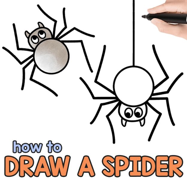 Easy Things to Draw When You Are Bored - Draw A Spider - Quick and Cool Drawing Lessons for Fun Art - How to Draw Basic Things, Cartoons, Animals, Flowers, People