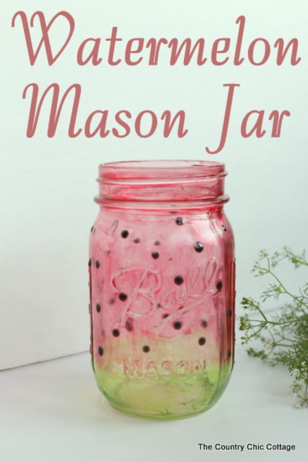 Watermelon Crafts - Painted Watermelon Mason Jar Craft - Easy DIY Ideas With Watermelons - Cute Craft Projects That Make Cool DIY Gifts - Wall Decor, Bedroom Art, Jewelry Idea