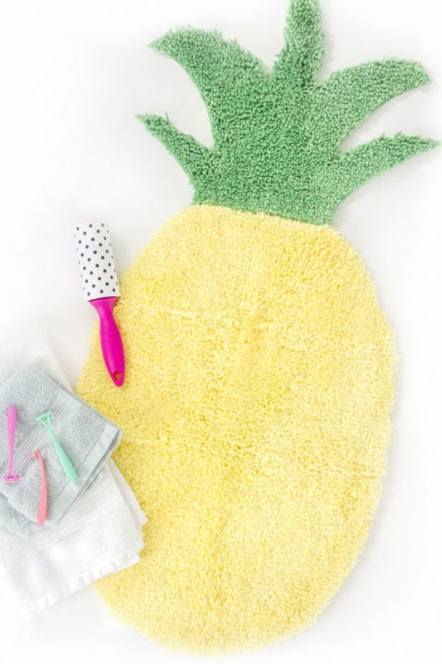 Pineapple Crafts - Pineapple Shaped Bath Mat - Cute Craft Projects That Make Cool DIY Gifts - Wall Decor, Bedroom Art, Jewelry Idea