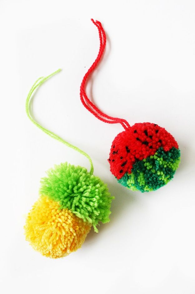 Watermelon Crafts - Tropical Fruit Pom Poms - Easy DIY Ideas With Watermelons - Cute Craft Projects That Make Cool DIY Gifts - Wall Decor, Bedroom Art, Jewelry Idea
