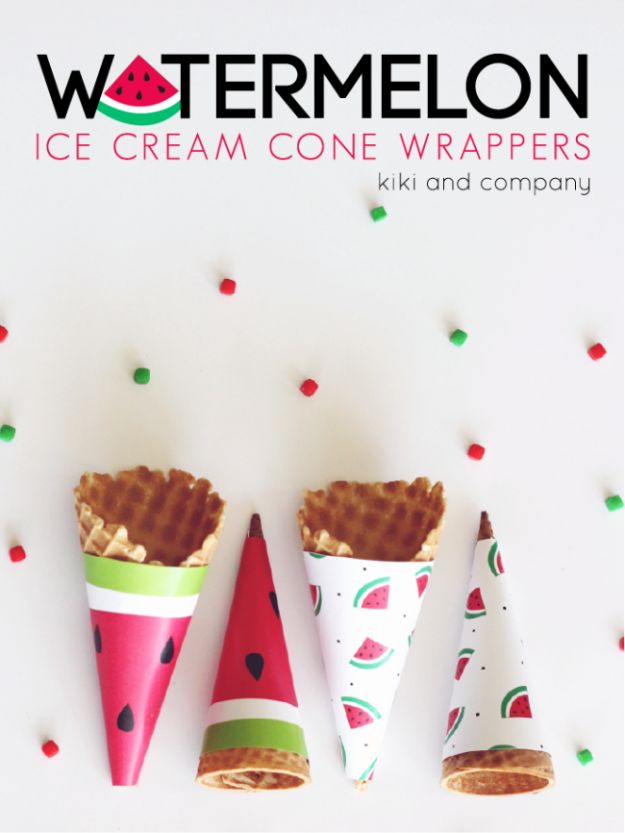 Watermelon Crafts - Watermelon Ice Cream Cone Wrapper - Easy DIY Ideas With Watermelons - Cute Craft Projects That Make Cool DIY Gifts - Wall Decor, Bedroom Art, Jewelry Idea